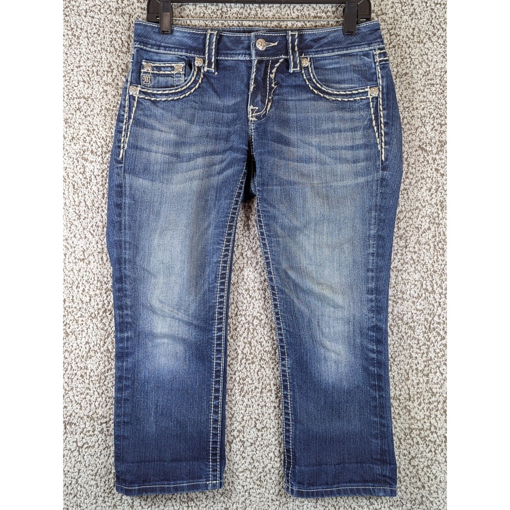 Miss Me Cuffed Capri Jeans Women's 30x22 (Tag 28) Blue Embellished Read‎ Desc.